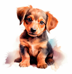 watercolor of a cute little dog. AI technology