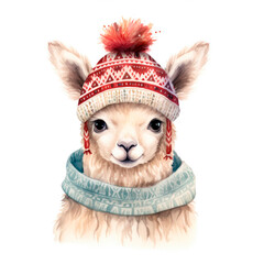watercolor painting of a cute baby llama. AI technology