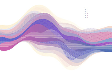 Nature art oriental Japanese style vector abstract background, runny like water shapes and lines with textures.