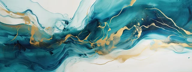 Fototapeten abstract swirling painting of turquoises, blues, greens and yellows Generative AI © sean