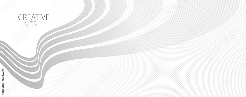 Poster wave lines in 3d perspective vector abstract background with smooth gradient of light grey and white