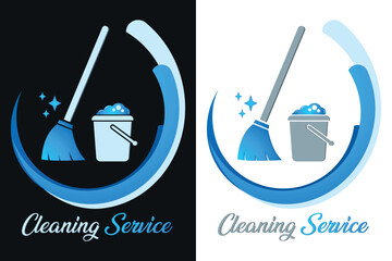 Reinigungsfirma, Reinigungsdienst, Reinigungsservice - Putzeimer mit Wasserblase und Bodenwischer - Logo Design