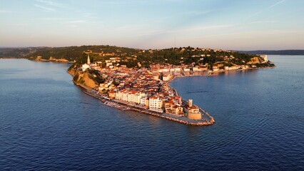 drone photo city piran slovenia 