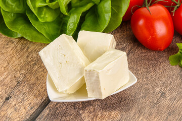 Greek traditional Feta cheese in the plate