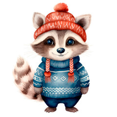 296- Cute baby raccon with hat and a sweter. Ai Technology