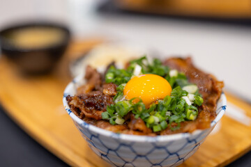 Grill beef meat rice bowl