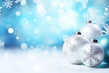 Fototapeta na wymiar Christmas balls and snowflake on abstract background