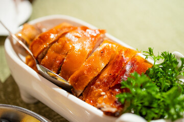 Grill pork rice Macanese cuisine dish in restaurant