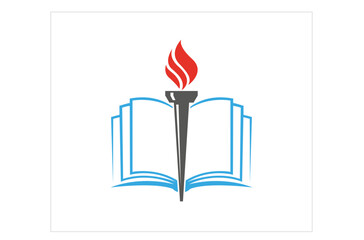 creative open book torch logo vector symbol icon design illustration - obrazy, fototapety, plakaty