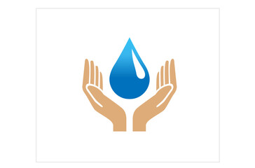 hands holding drop of water logo design vector icon symbol illustration