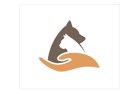 pet dog and cat hand holding care logo design vector icon symbol illustration