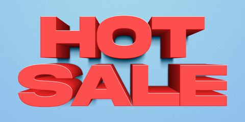 Hot Sale 3d word made from red isolated on soft blue background. 3d illustration.