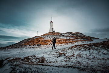 Reykjanesviti is Iceland's oldest lighthouse, located at Reykjanesta It serves as a landfall light for Reykjavik and Keflavik on Reykjanes Peninsula