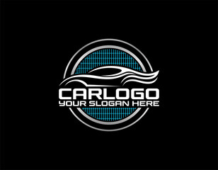 Sports car logo icon . Motor vehicle silhouette emblems. Auto garage dealership brand identity design elements. Vector illustrations.