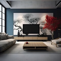 Modern Interior Design Background: Contemporary Living Room. Generative AI.