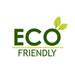 Eco friendly products sticker, label, badge and logo. Ecology icon. Logo template with green leaves for organic and eco friendly products. Vector illustration