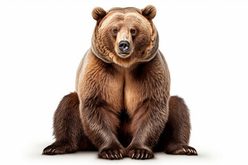 Bear isolated on a white background sitting. Animal front view portrait.
