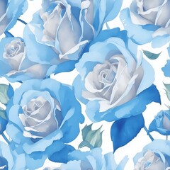 Light Blue Roses pattern. Watercolor floral pattern, tiles. White Background.