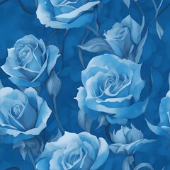 Dark Blue roses pattern. Watercolor floral pattern.
