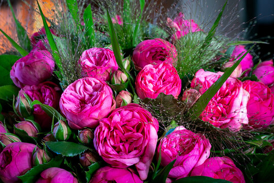 A beautiful bouquet of  vibrant pink Pomponella roses