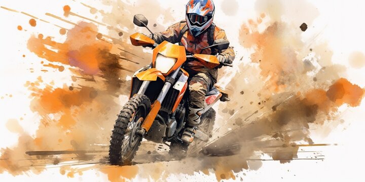 AI Generated. AI Generative. Enduro moto cross offroad motorbike motorcycle dirty road outdoor watercolor paint draw art. Graphic Art