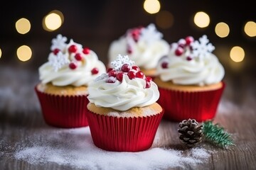 Obraz na płótnie Canvas Christmas decoration on the cupcakes selective focus
