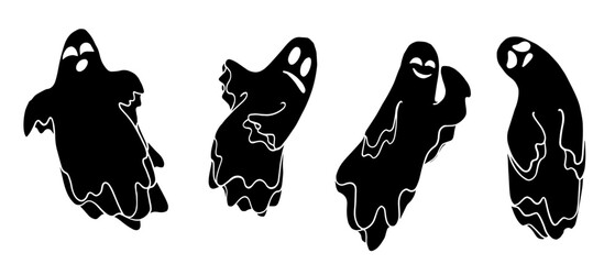 Set of silhouettes of flying ghosts.Vector graphics.	