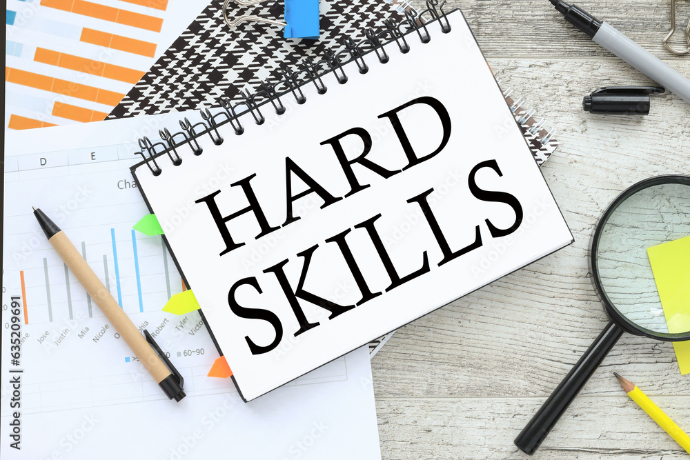 Poster hard skills symbol. text on the page. notepad with spring