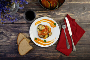 Ratatouille. Traditional French stew of summer vegetables. Ratatouille casserole.