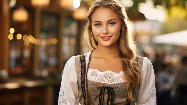 Beautiful german girl dressed for October fest smiling