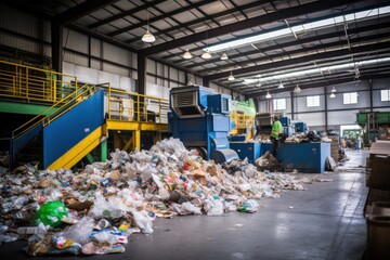Interior view of a typical recycling plant, factory, or warehouse.