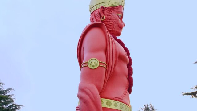 Aerial view of Shri Hanuman Mandir Jakhoo, a Hindu deity Temple dedicated to Bajrang Bali, also known as Jakhu is located in Shimla Himachal Pradesh, India