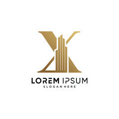 Letter X and building logo design vector illustration with creative concept