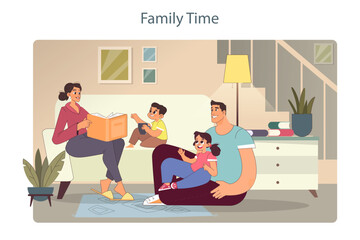 Family time. Grandparents, mother, father and kids communication