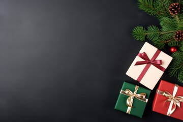 Christmas gift boxes collection with pine tree