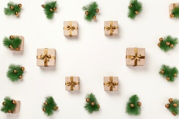 Fototapeta na wymiar Christmas gift boxes collection with pine tree