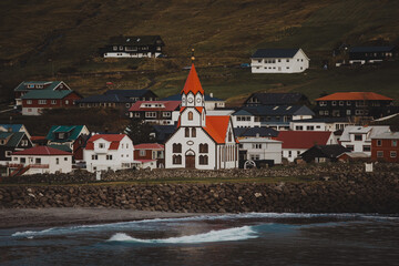 view of the old city church in Faroe islands - 635212854