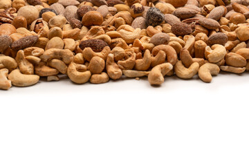 A group of almonds, pistachios, walnuts, macadamia, cashews.