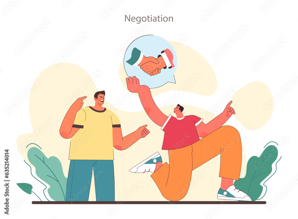 Poster soft skill development. character with negotiation skill. making a compromise