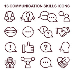 Communication skill icons set. Conversation and discussion soft skill