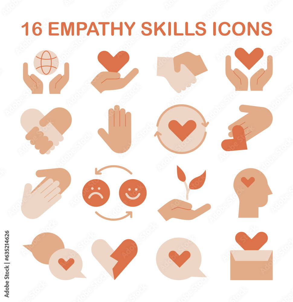Poster empathy icons set. deep understanding of emotions and sympathy.