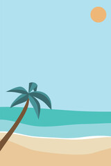 Fototapeta na wymiar Beach summer party invitation with sun ,sea , palm and sky. Beach background vector illustration.