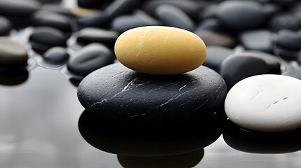 Zen Tranquility Amidst Black and White Stones, AI Generated