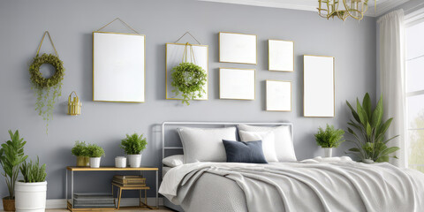 	 Wall decor photo frame in bedroom photorealistic