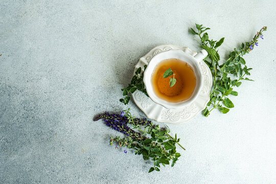 Floral tea with fresh herbs