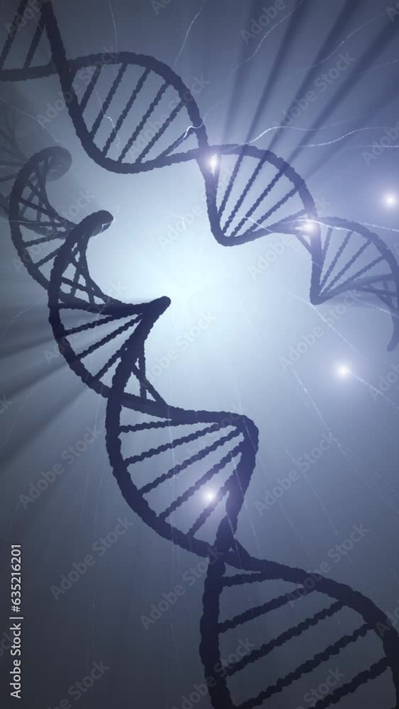 Aufkleber art dna chains loop rotation on vertical background. concept science animation.
