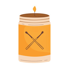 Autumn hand drawn clipart. Fall season cozy symbol. Autumn seasonal element - vintage candle. Harvest colorful illustration. Thanksgiving flat icon. Stock vector design