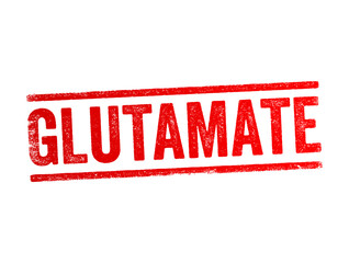 Glutamate - abundant excitatory neurotransmitter released by nerve cells in your brain, text concept stamp