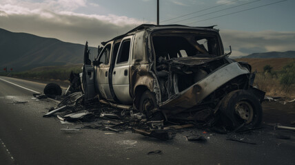 Photos of damaged cars after an accident on the highway