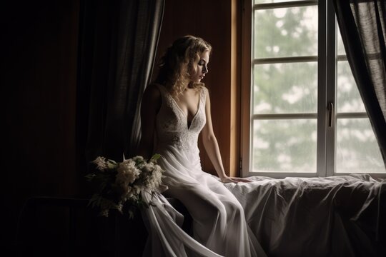 bride sitting by the window